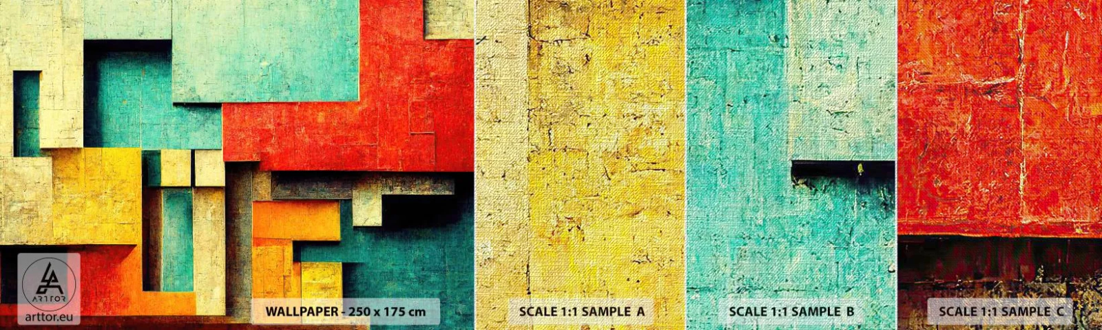 Échantillon de Papier Peint Premium Canvas - Festival des angles droits - 3D, Morceau, Géométrique - 100x30 cm