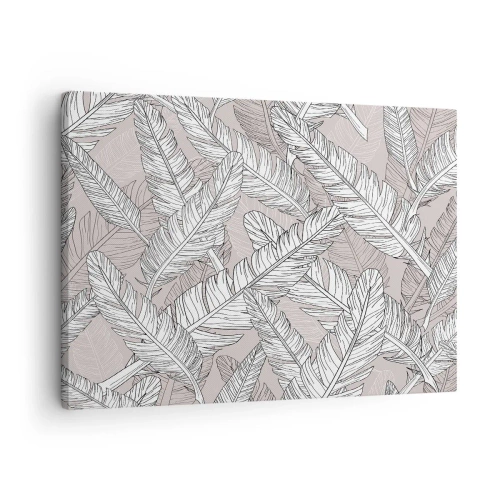 Impression sur toile - Image sur toile - Motif noir et blanc avec des feuilles de bananier sur un fond clair - 70x50cm - Un tourbillon de plumes - Décoration murale moderne pour le salon et la chambre ARTTOR