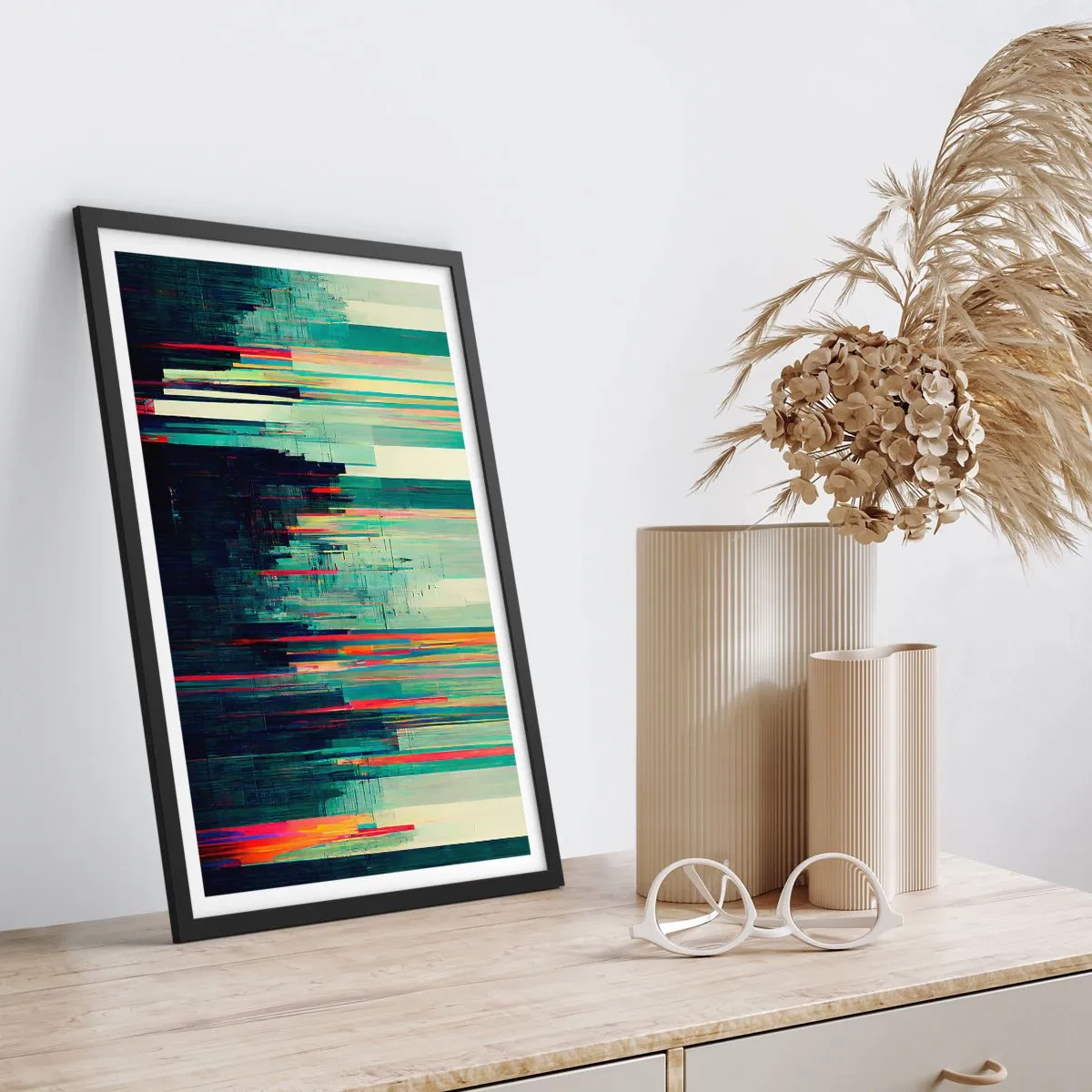 Affiche dans un cadre noir - Poster - Abstraction moderne avec des lignes géométriques - 50x70cm - Ville futuriste - Décoration murale moderne pour le salon et la chambre ARTTOR