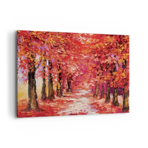 Impression sur toile - Image sur toile - Une ruelle pittoresque aux couleurs d'automne dans le style impressionniste - 100x70cm - Impression d'automne - Décoration murale moderne pour le salon et la chambre ARTTOR
