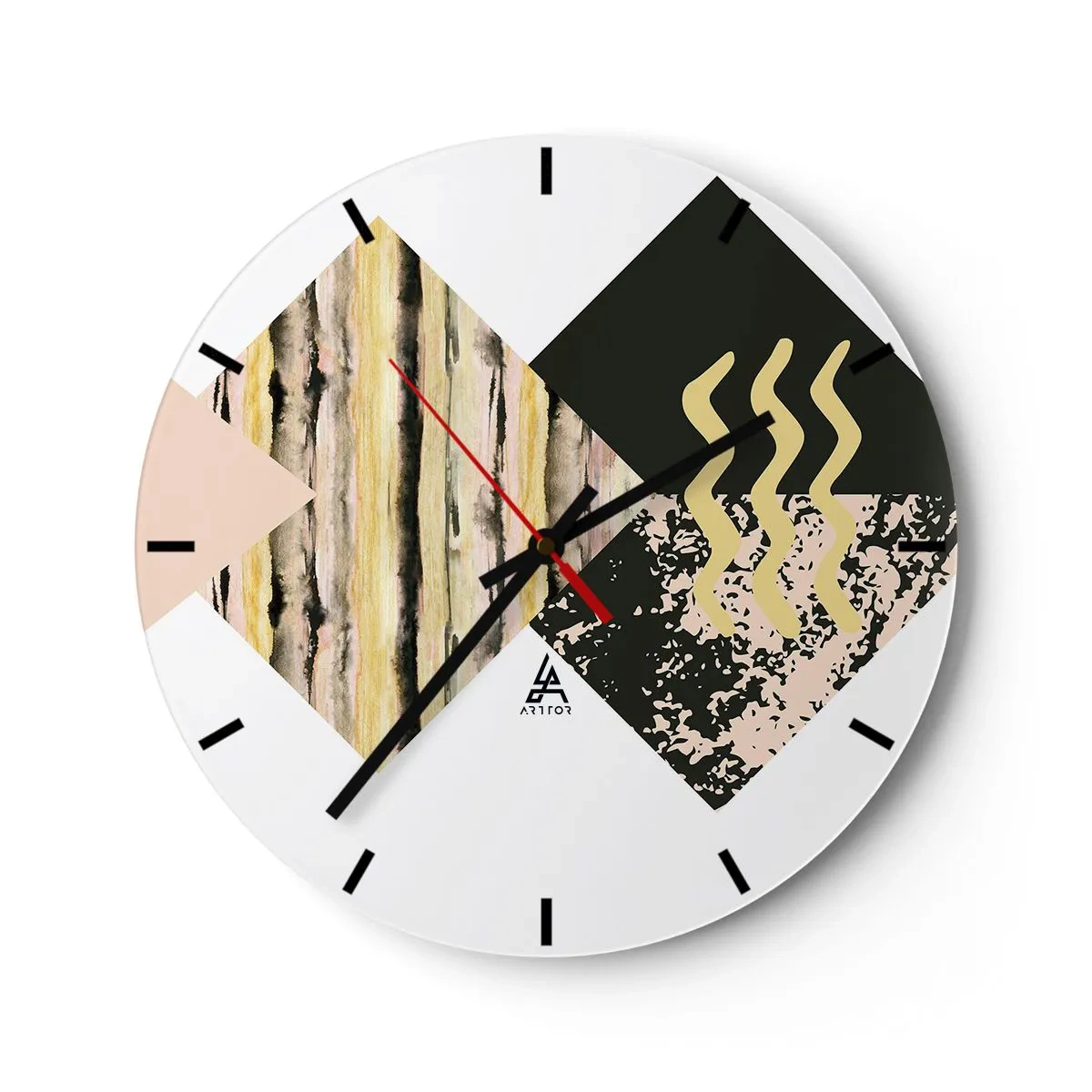 Horloge murale - Pendule murale - Motif abstrait avec des formes et des motifs géométriques - 30x30cm - Pas si simple - Décoration murale moderne pour le salon, la cuisine et la chambre ARTTOR