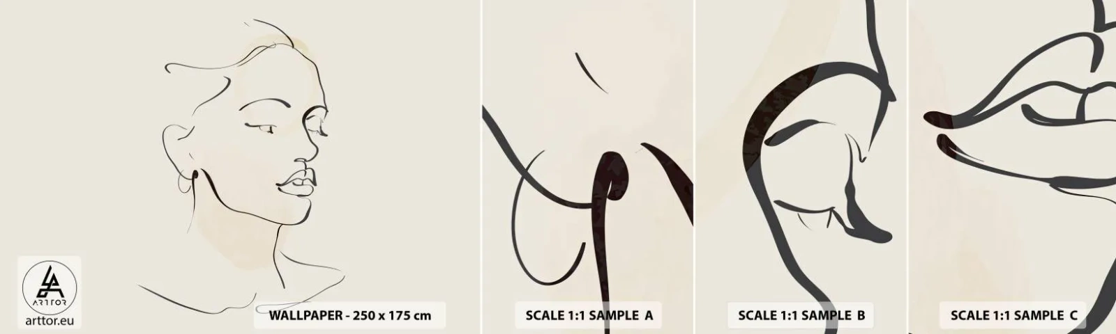 Échantillon de Papier Peint Autocollant Deluxe Sticker - Une ligne certaine - Abstraction, Visage de femme, Linéaire - 100x30 cm