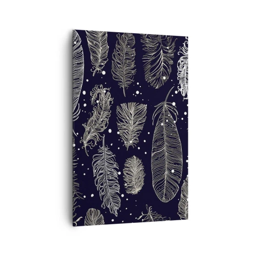 Impression sur toile - Image sur toile - Plumes blanches délicates sur fond bleu marine - 80x120cm - Toile de plumes - Décoration murale moderne pour le salon et la chambre ARTTOR