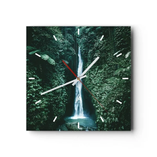 Horloge murale - Pendule murale - Une cascade entourée d'une végétation tropicale dense - 30x30cm - Fontaine tropicale - Décoration murale moderne pour le salon et la chambre ARTTOR