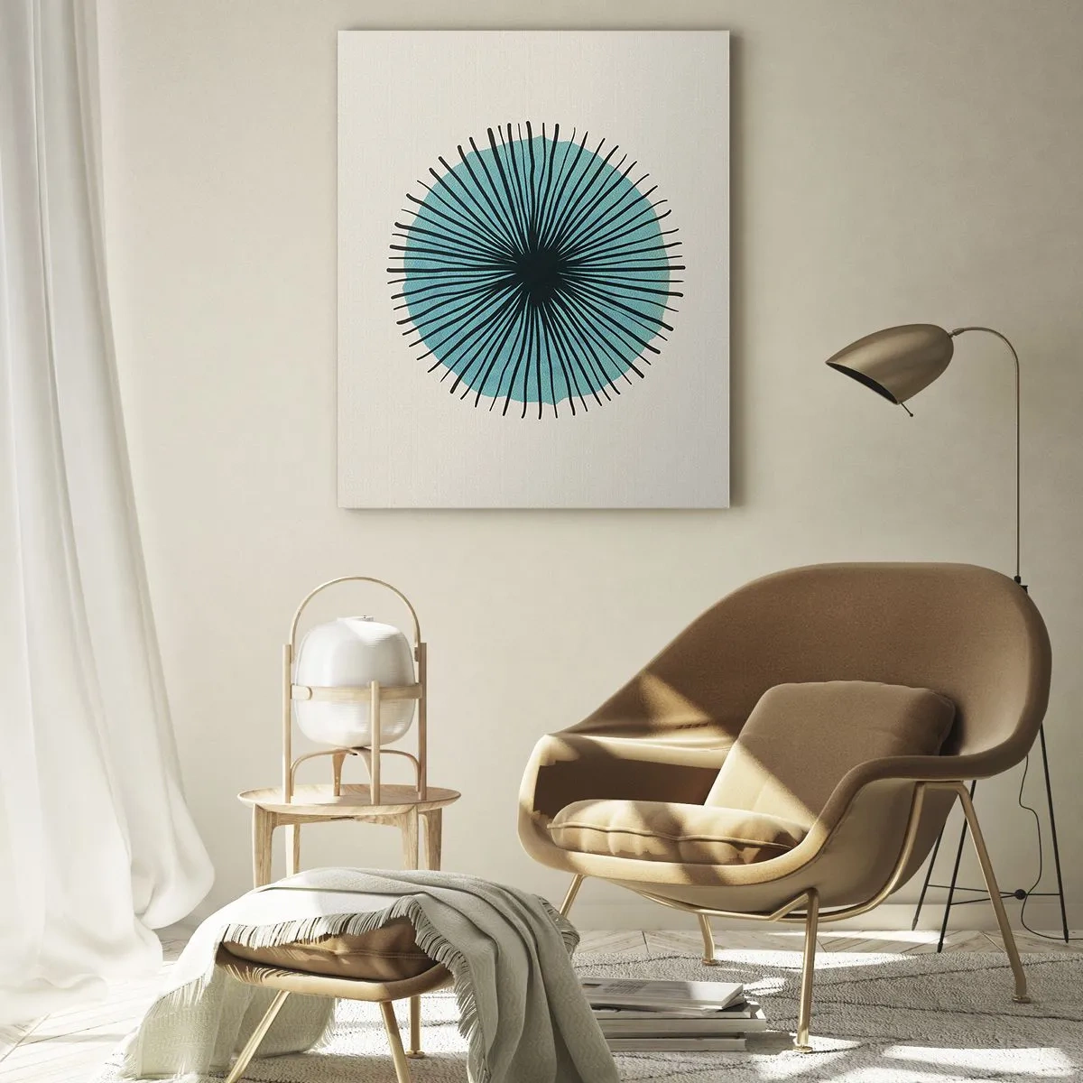 Impression sur verre - Image sur verre - Forme circulaire abstraite avec des rayons bleus - 80x120cm - Rayonnant dans l'azur - Décoration murale moderne pour le salon et la chambre ARTTOR