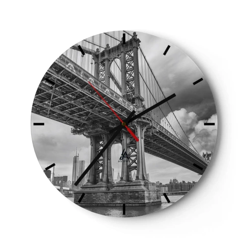 Horloge murale - Pendule murale - Le pont sur fond de skyline de la ville en noir et blanc. - 30x30cm - Au coeur de la ville - Décoration murale moderne pour le salon, la cuisine et la chambre ARTTOR