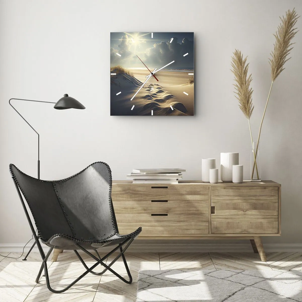Horloge murale - Pendule murale - Dunes dorées sur la plage au coucher du soleil avec vue sur la mer - 30x30cm - Un paysage apaisant - Décoration murale moderne pour le salon et la chambre ARTTOR