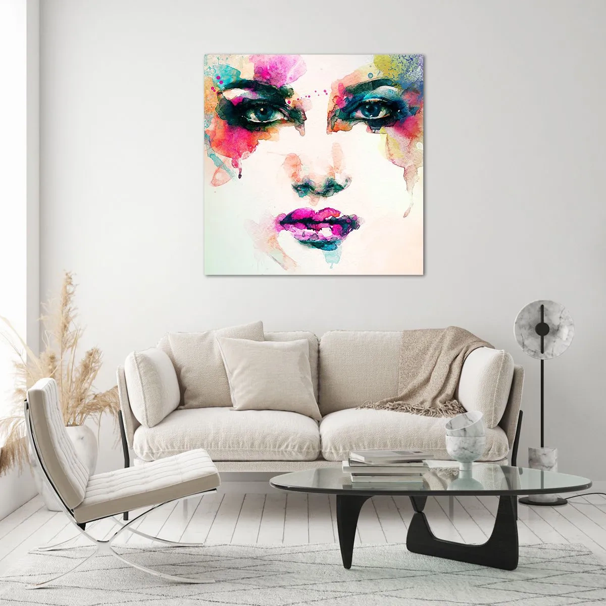 Impression sur verre - Image sur verre - Un portrait peint avec un arc-en-ciel - 70x70 cm