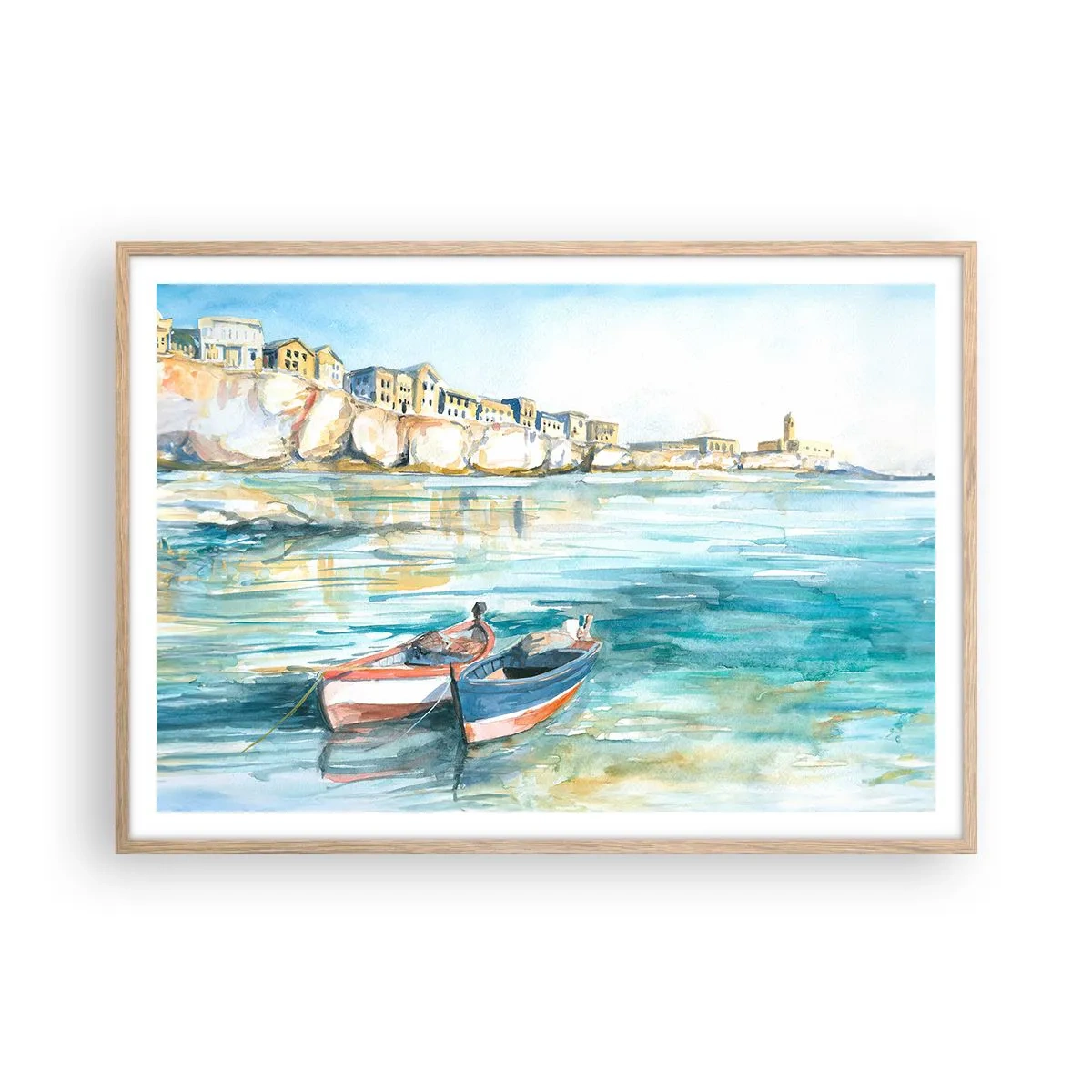 Affiche dans un chêne clair - Poster - Paysage dans l'azur - 100x70 cm