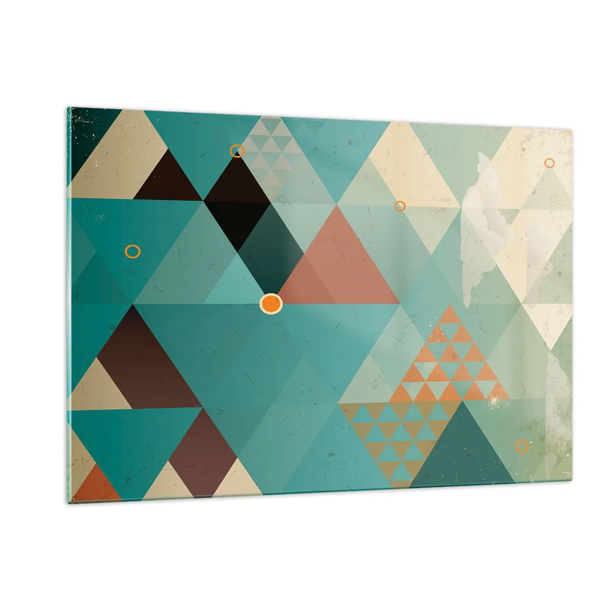 Impression sur verre - Image sur verre - Géométrie dans les tons turquoise et marron avec des triangles - 120x80cm - Unité de la multiplicité, multiplicité de l'unité - Décoration murale moderne pour le salon et la chambre ARTTOR
