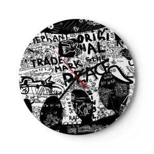 Horloge murale - Pendule murale - Motif de graffiti artistique en noir et blanc - 30x30cm - La richesse des rues - Décoration murale moderne pour le salon, la cuisine et la chambre ARTTOR
