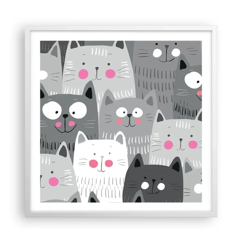 Affiche dans un cadre blanc - Poster - Le monde des chats - 60x60 cm
