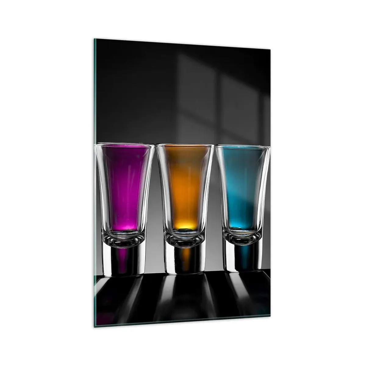 Impression sur verre - Image sur verre - Lunettes colorées sur fond noir - 80x120cm - Les couleurs de la joie - Décoration murale moderne pour le salon et la chambre ARTTOR