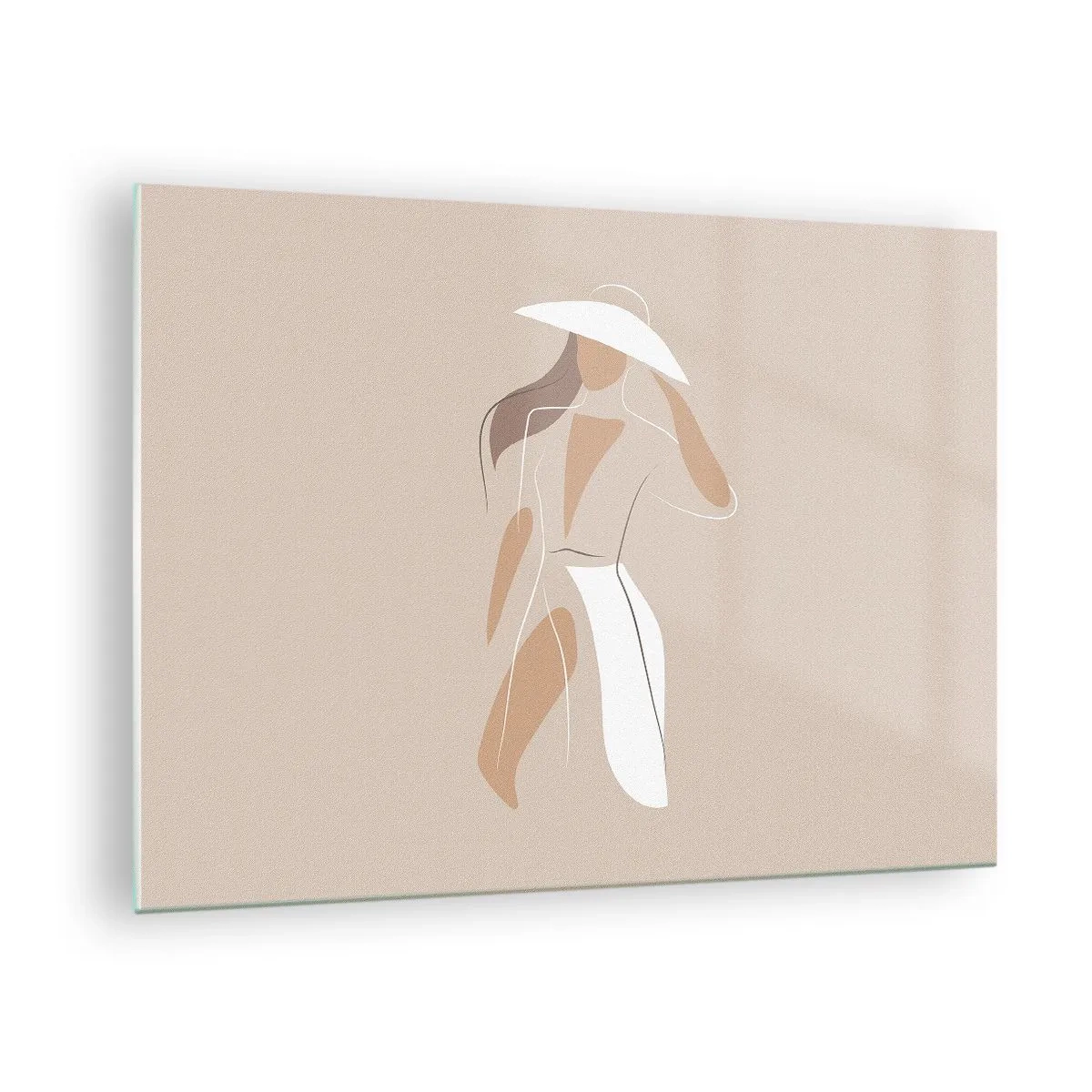 Impression sur verre - Image sur verre - Figure stylisée d'une femme au chapeau blanc - 70x50cm - Lea mode est un jeu - Décoration murale moderne pour le salon et la chambre ARTTOR