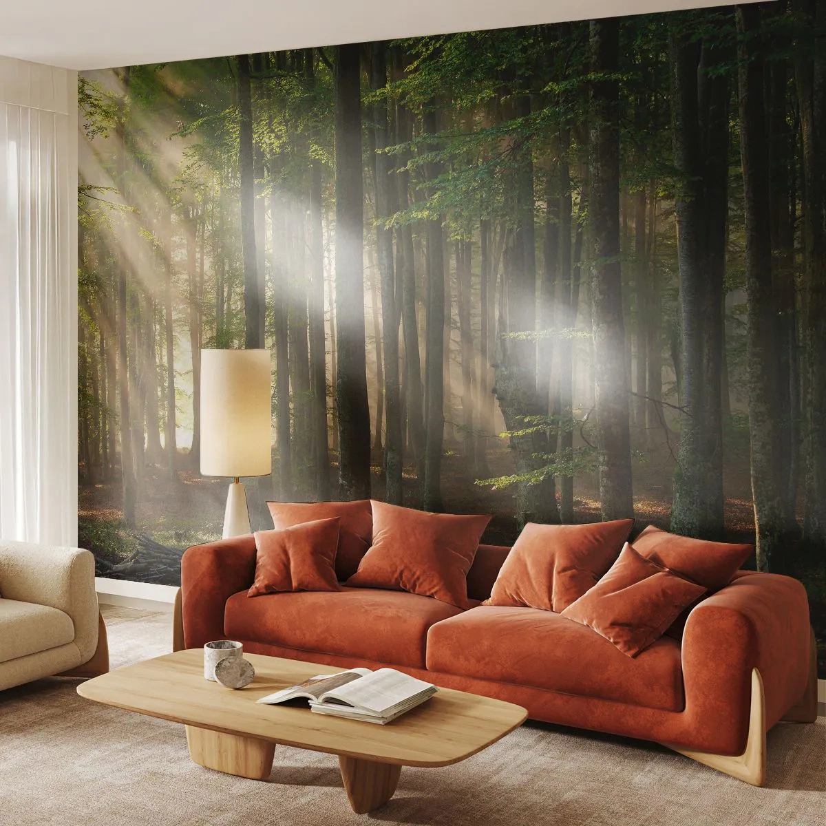 Papier Peint Photo Premium Sand - Les rayons du soleil pénètrent à travers la forêt dense - 100x70cm - Rayon d'un matin de printemps - Décoration murale moderne pour le salon et la chambre ARTTOR