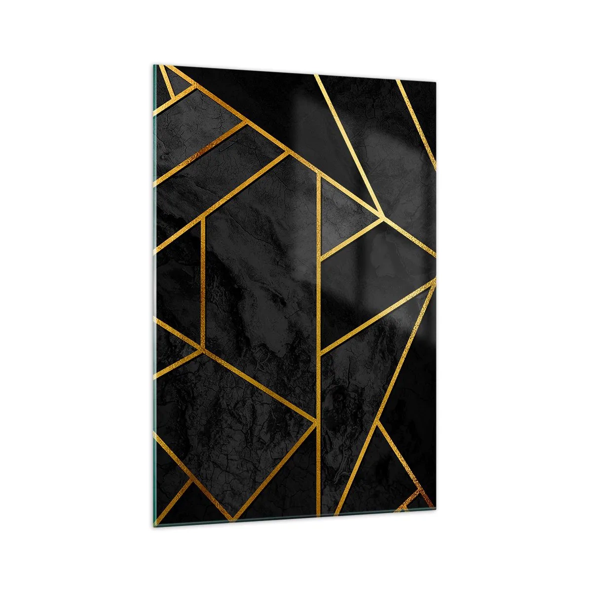 Impression sur verre - Image sur verre - Motif géométrique doré sur fond noir - 70x100cm - Obscurité et éclat - Décoration murale moderne pour le salon et la chambre ARTTOR