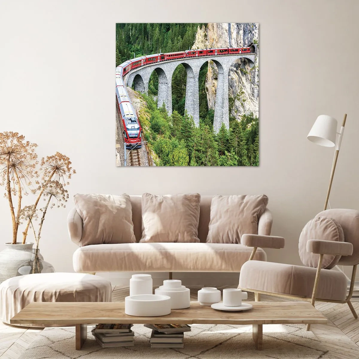 Impression sur toile - Image sur toile - Chemin de fer avec vue sur la montagne - 30x30 cm