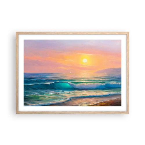 Affiche dans un chêne clair - Poster - Le chant turquoise des vagues - 70x50 cm