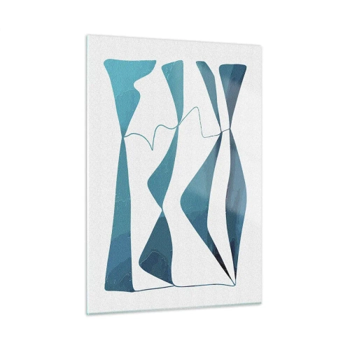 Impression sur verre - Image sur verre - Vagues et formes turquoise sur fond blanc - 50x70cm - Abstraction : composé turquoise - Décoration murale moderne pour le salon et la chambre ARTTOR
