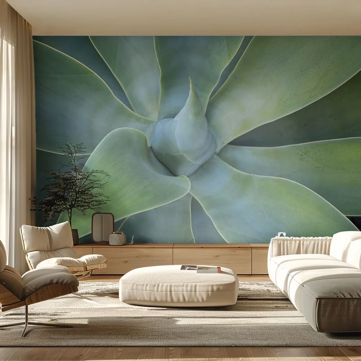 Papier Peint Photo Premium Sand - La naissance de la verdure - Succulent, Agave, Botanique - 100x70 cm