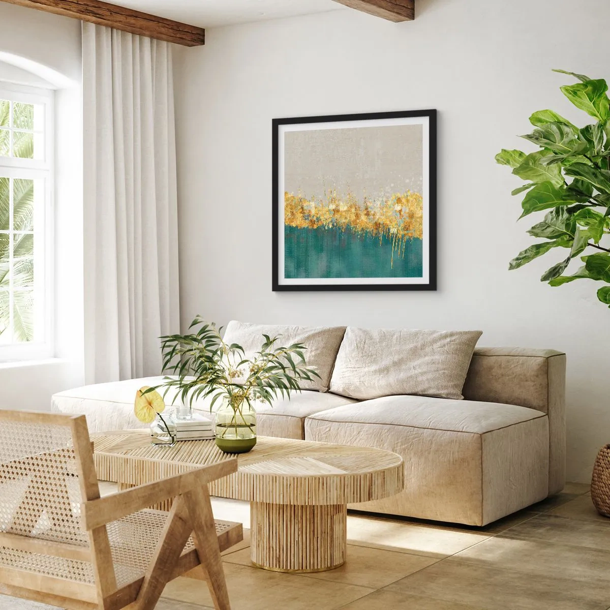 Affiche dans un cadre noir - Poster - La frontière dorée - 50x50 cm