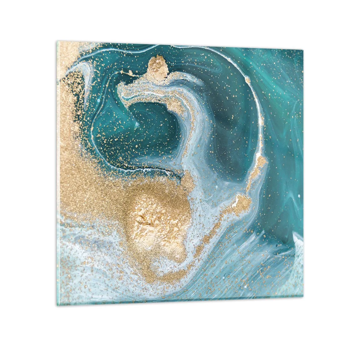 Impression sur verre - Image sur verre - Tourbillon d'or et de turquoise - 40x40 cm