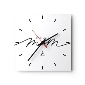 Horloge murale - Pendule murale - Inscription minimaliste « Love You Mom » sur fond blanc - 30x30cm - Grand chamboulement - Décoration murale moderne pour le salon et la chambre ARTTOR