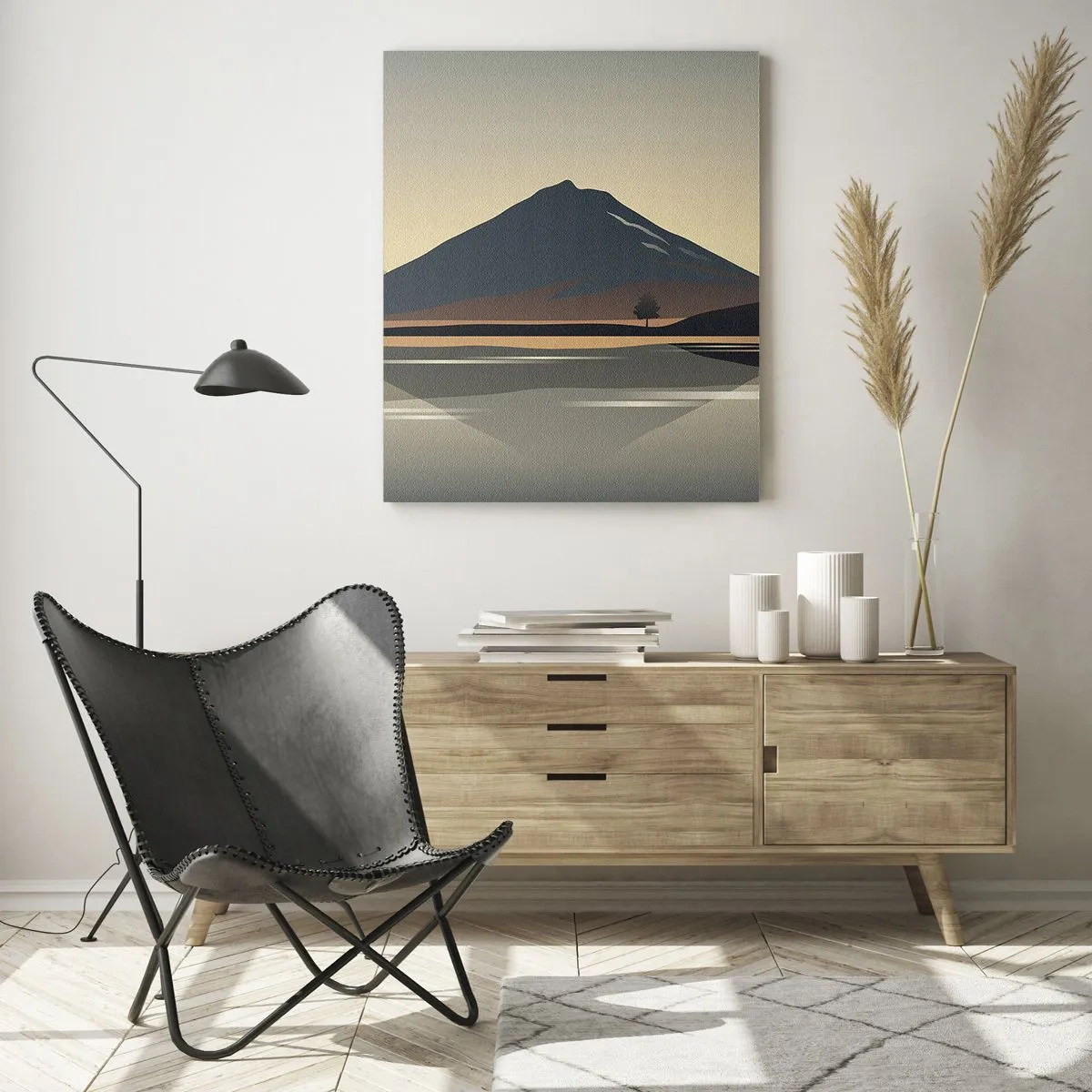 Impression sur verre - Image sur verre - Paysage de montagne minimaliste avec reflet dans l'eau - 70x100cm - Reflet de miroir - Décoration murale moderne pour le salon et la chambre ARTTOR