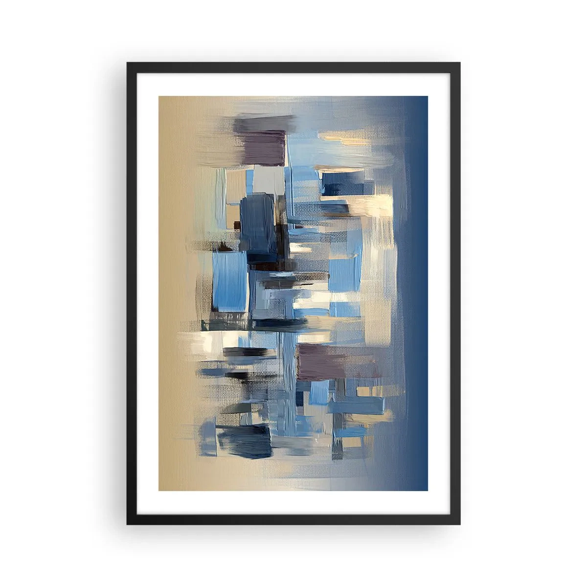 Affiche dans un cadre noir - Poster - Composition géométrique abstraite dans les tons de bleu - 50x70cm - Construction bleue - Décoration murale moderne pour le salon et la chambre ARTTOR