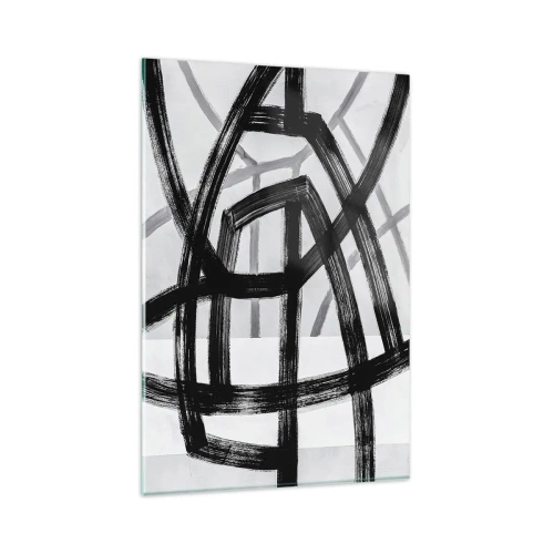 Impression sur verre - Image sur verre - Lignes abstraites noires et blanches se croisant sur un fond clair - 80x120cm - Profondeur du bâtiment - Décoration murale moderne pour le salon et la chambre ARTTOR
