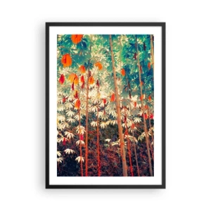 Affiche dans un cadre noir - Poster - Une forêt tropicale colorée dominée par le rouge et le vert - 50x70cm - La vie secrète des feuilles - Décoration murale moderne pour le salon et la chambre ARTTOR