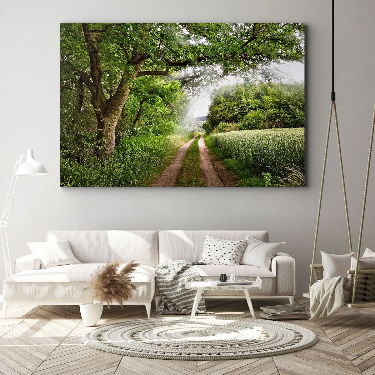 Impression sur toile - Image sur toile - Un chemin de terre parmi les arbres verts et la lumière du soleil - 120x80cm - Et in Arcadia ego - Décoration murale moderne pour le salon et la chambre ARTTOR