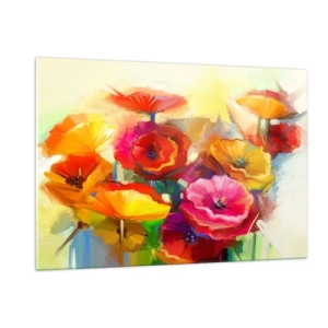 Impression sur verre - Image sur verre - Des coquelicots colorés aux couleurs vives - 120x80cm - Pas seulement rouge - Décoration murale moderne pour le salon et la chambre ARTTOR