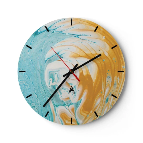 Horloge murale - Pendule murale - Un tourbillon abstrait dans des tons de bleu, blanc et orange. - 30x30cm - Tourbillon pastel - Décoration murale moderne pour le salon, la cuisine et la chambre ARTTOR