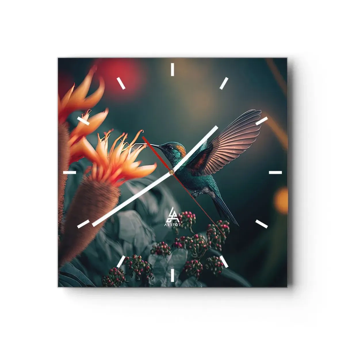 Horloge murale - Pendule murale - Un colibri coloré parmi des fleurs sur un fond naturel - 30x30cm - une vie vraiment colorée - Décoration murale moderne pour le salon et la chambre ARTTOR