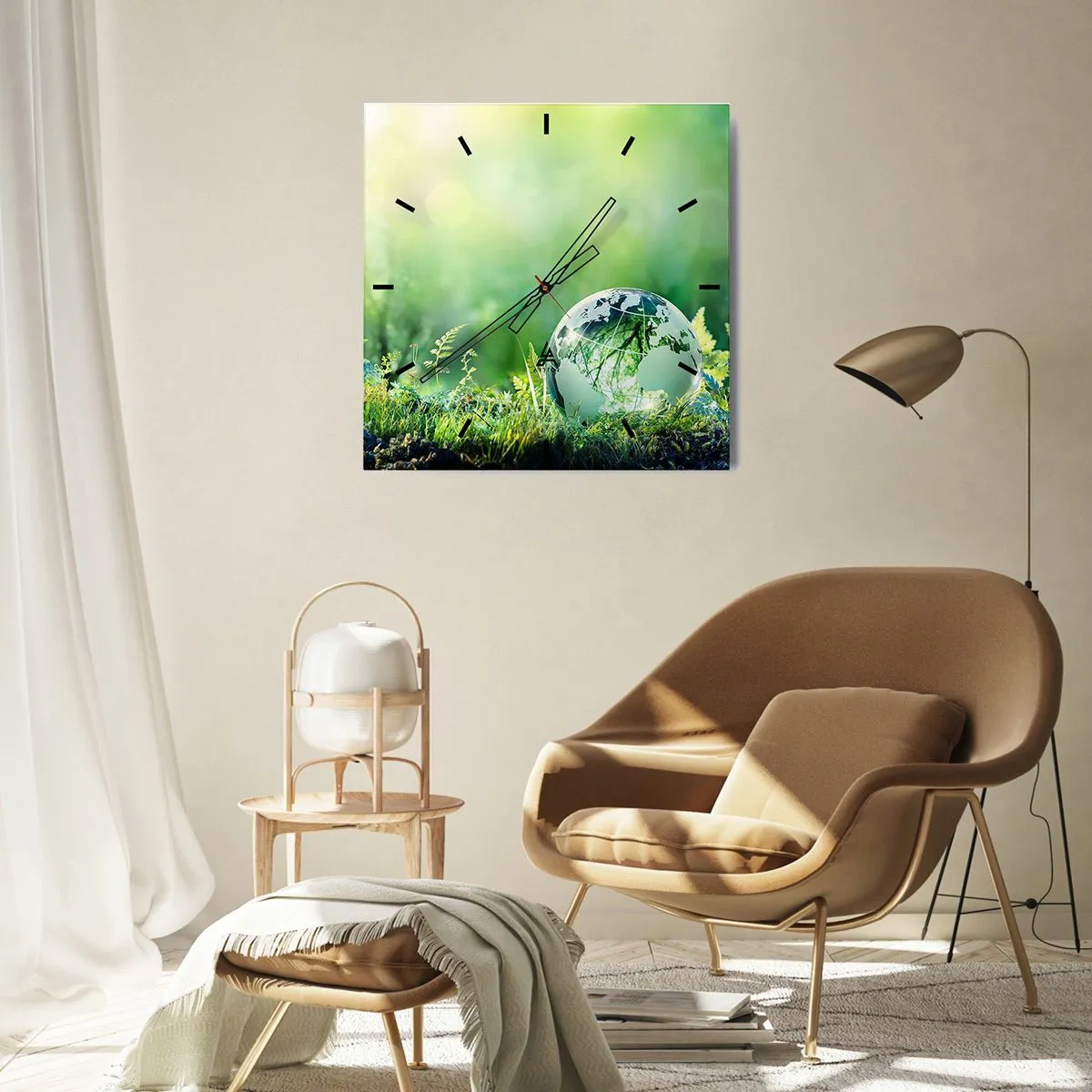 Horloge murale - Pendule murale - Un globe de cristal parmi la verdure de la nature - 30x30cm - La planette verte - Décoration murale moderne pour le salon et la chambre ARTTOR