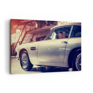 Impression sur toile - Image sur toile - Une voiture classique dans un garage élégant avec un intérieur industriel - 120x80cm - Les classiques ne vieillissent pas - Décoration murale moderne pour le salon et la chambre ARTTOR