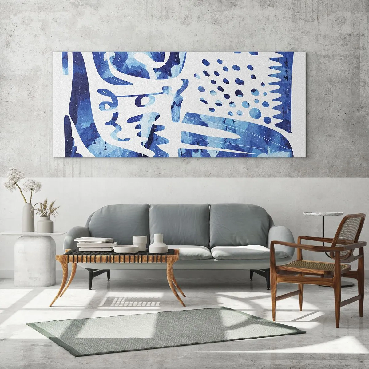 Impression sur verre - Image sur verre - Motif abstrait dans les tons de bleu - 160x50cm - Retour aux racines - Décoration murale moderne pour le salon et la chambre ARTTOR