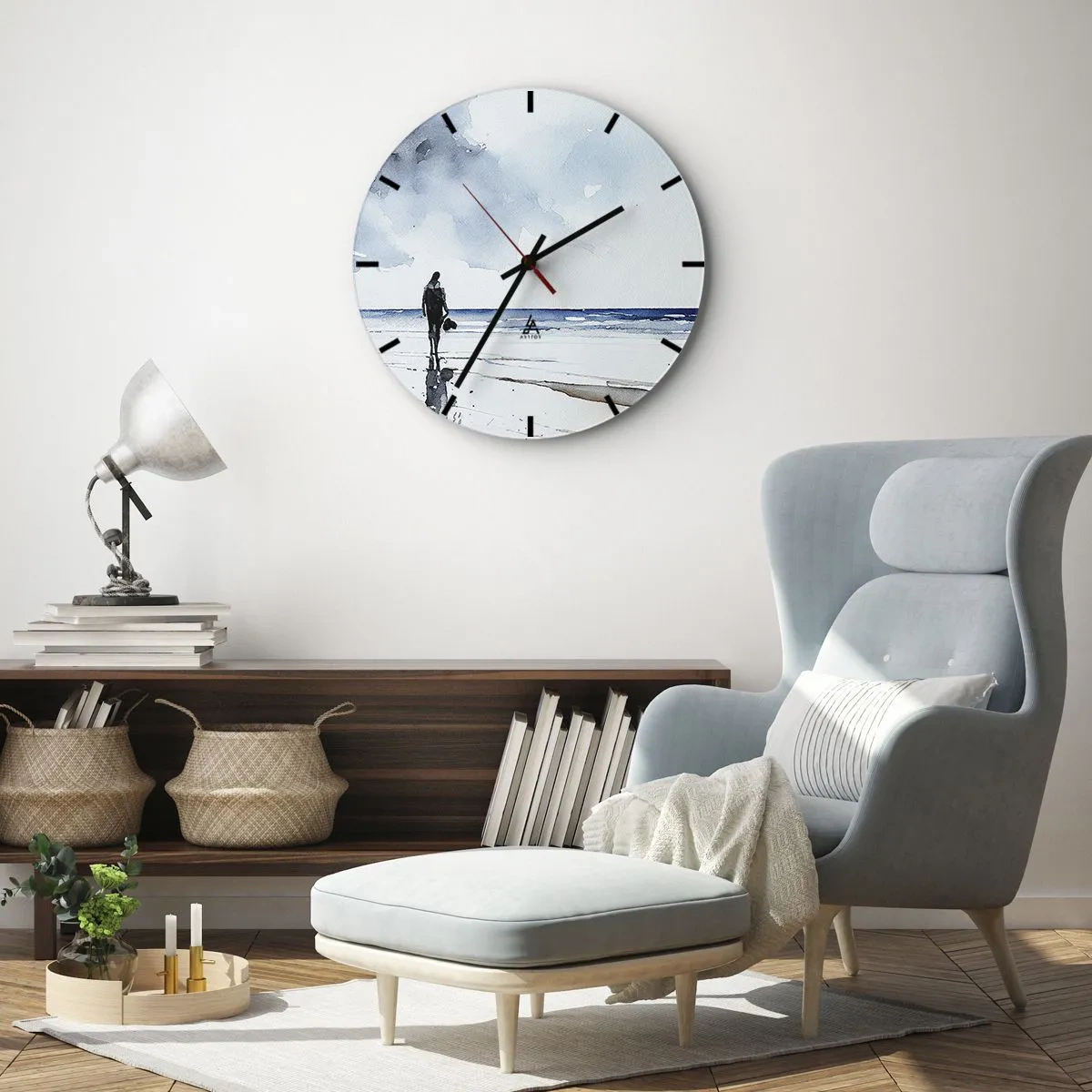 Horloge murale - Pendule murale - Une silhouette sur la plage regardant la mer - 30x30cm - Conversation avec la mer - Décoration murale moderne pour le salon, la cuisine et la chambre ARTTOR