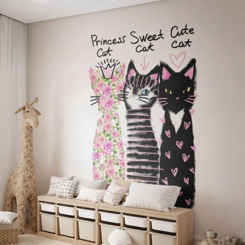 Papier Peint Photo Premium Canvas - Il y avait trois chats - Pour les enfants, Chat, Animaux - 400x280 cm