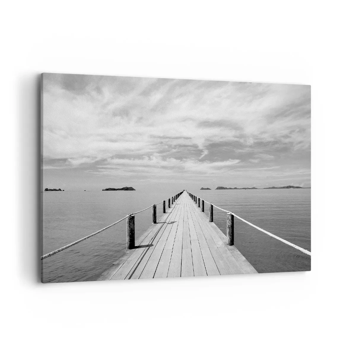 Impression sur toile - Image sur toile - Une jetée en bois menant au loin sur une mer calme - 100x70cm - Et peut-être un voyage... - Décoration murale moderne pour le salon et la chambre ARTTOR