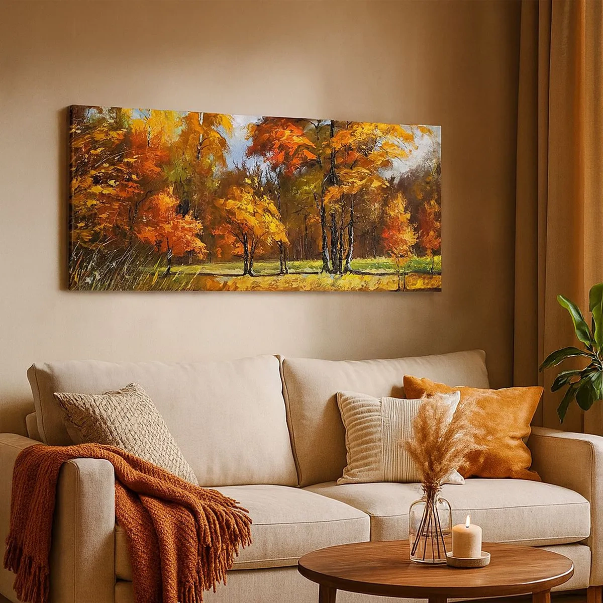 Impression sur toile - Image sur toile - Paysage en or et bronze - 100x40 cm
