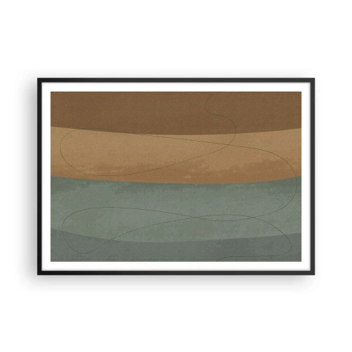 Affiche dans un cadre noir - Poster - Composition abstraite dans des tons de terre naturels - 100x70cm - Composition horizontale - Décoration murale moderne pour le salon et la chambre ARTTOR