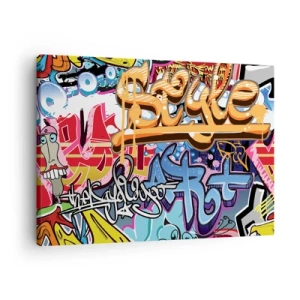 Impression sur toile - Image sur toile - Graffitis colorés avec inscriptions et illustrations dynamiques - 70x50cm - Fresques, fresques, fresques… - Décoration murale moderne pour le salon et la chambre ARTTOR