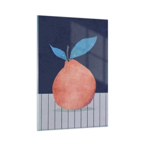 Impression sur verre - Image sur verre - Fruit abstrait sur fond de couleurs contrastées et de lignes droites. - 80x120cm - Convexité et plan - Décoration murale moderne pour le salon et la chambre ARTTOR