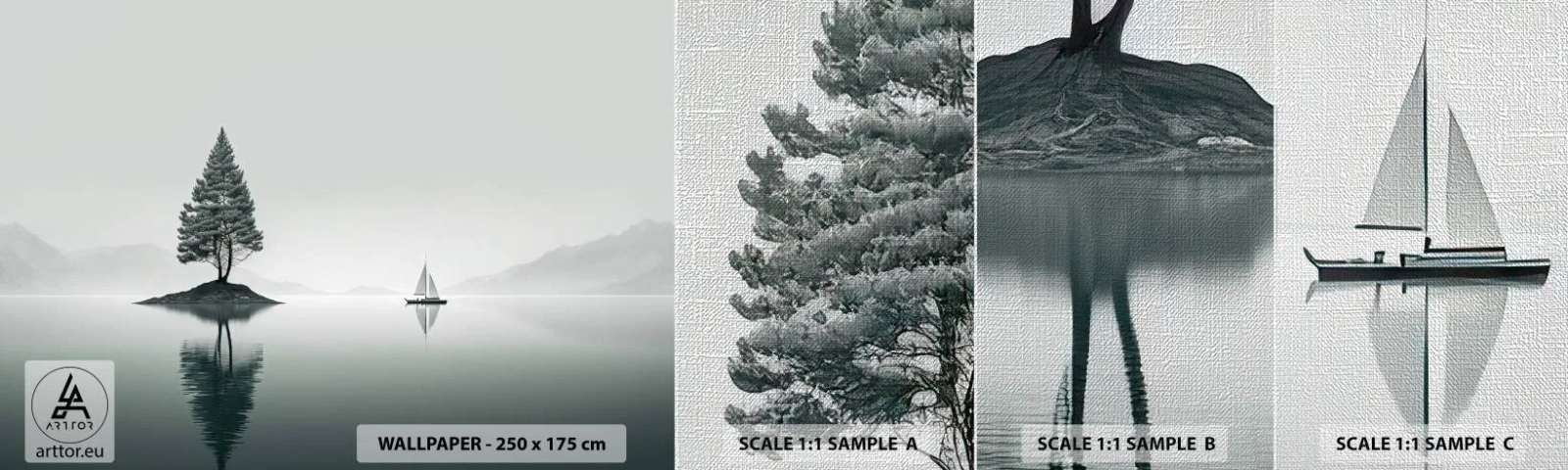 Échantillon de Papier Peint Premium Canvas - Un rêve somnolent - Calme, Voilier, Lac - 100x30 cm