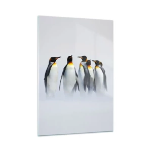 Impression sur verre - Image sur verre - Un groupe de pingouins dans un paysage hivernal - 50x70cm - Rencontre en robes de soirée - Décoration murale moderne pour le salon et la chambre ARTTOR