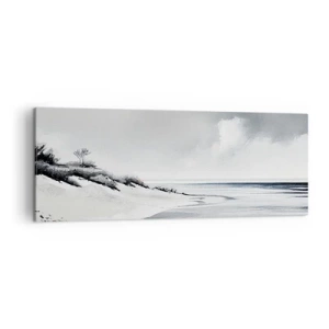 Impression sur toile - Image sur toile - Une plage aux tons sobres de gris et de bleu - 140x50cm - Ensemble depuis toujours - Décoration murale moderne pour le salon et la chambre ARTTOR