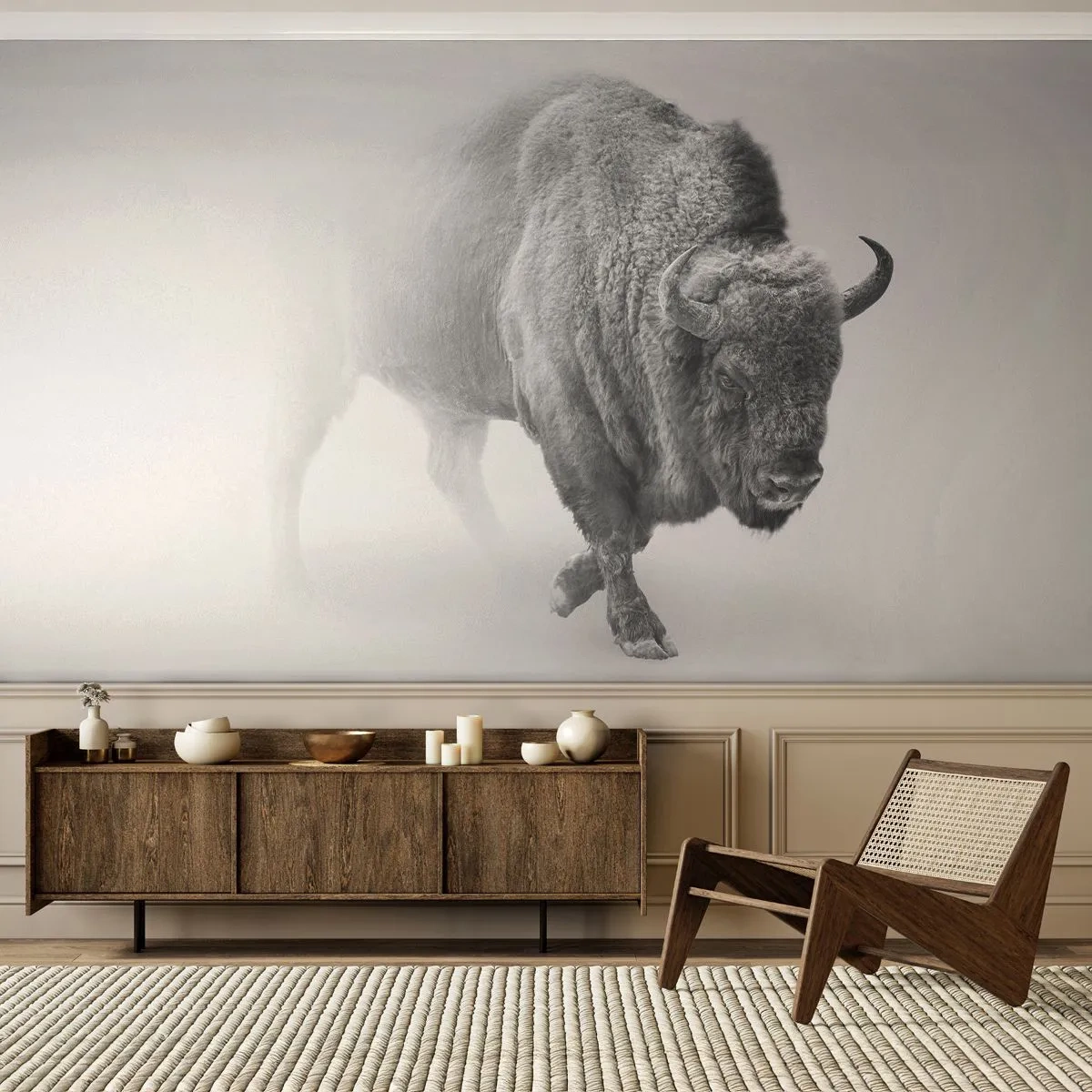 Papier Peint Photo Premium Canvas - Roi de la prairie - Sage, Animaux, Bison - 200x140 cm