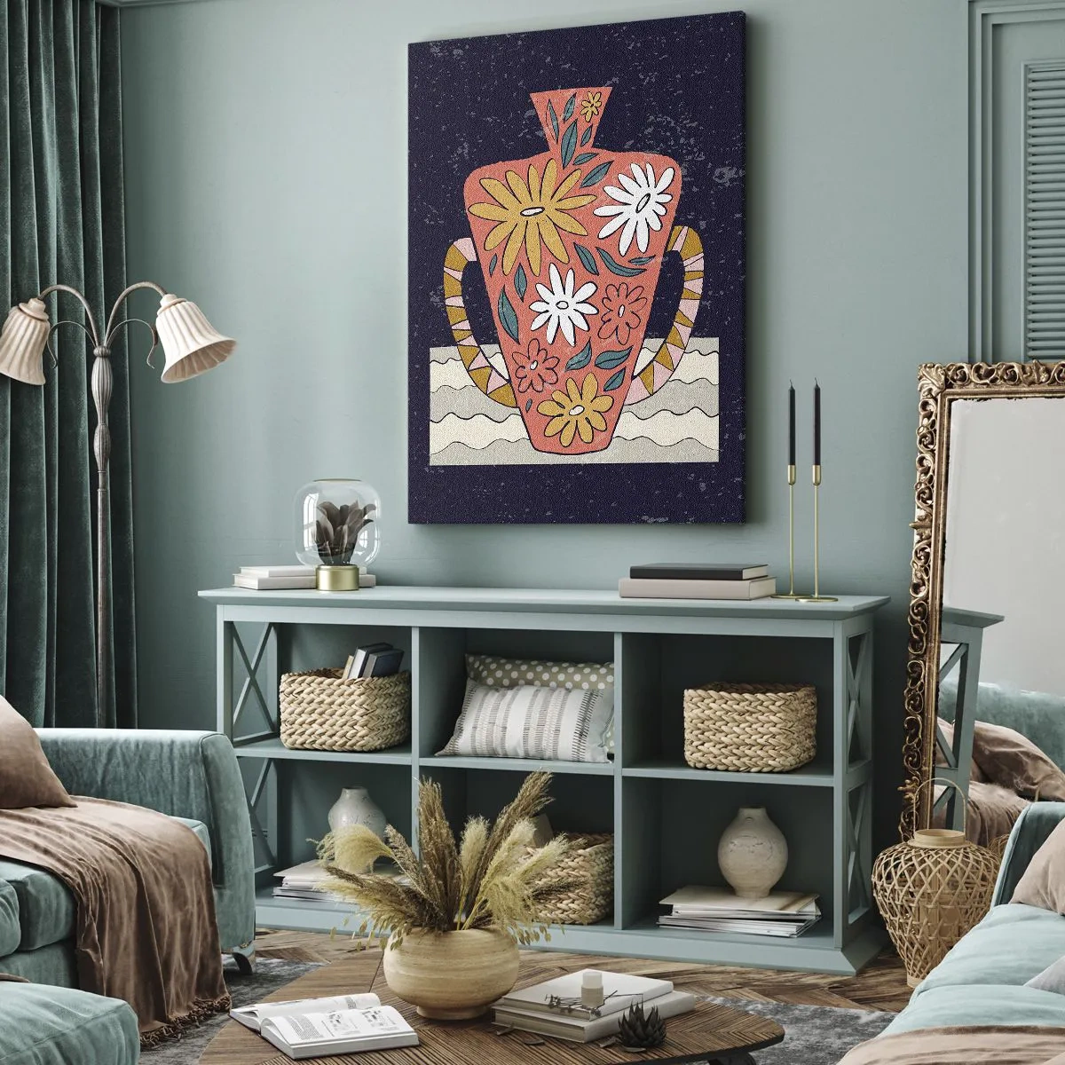 Impression sur toile - Image sur toile - Cruche peinte - 65x120 cm